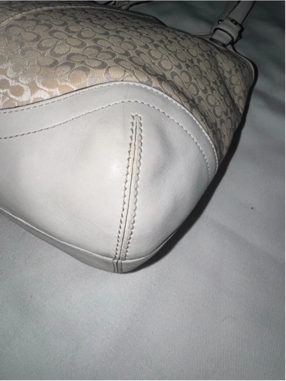 Coach Signature Jacquard Tote Cream White Leather Shoulder Bag Y2K
